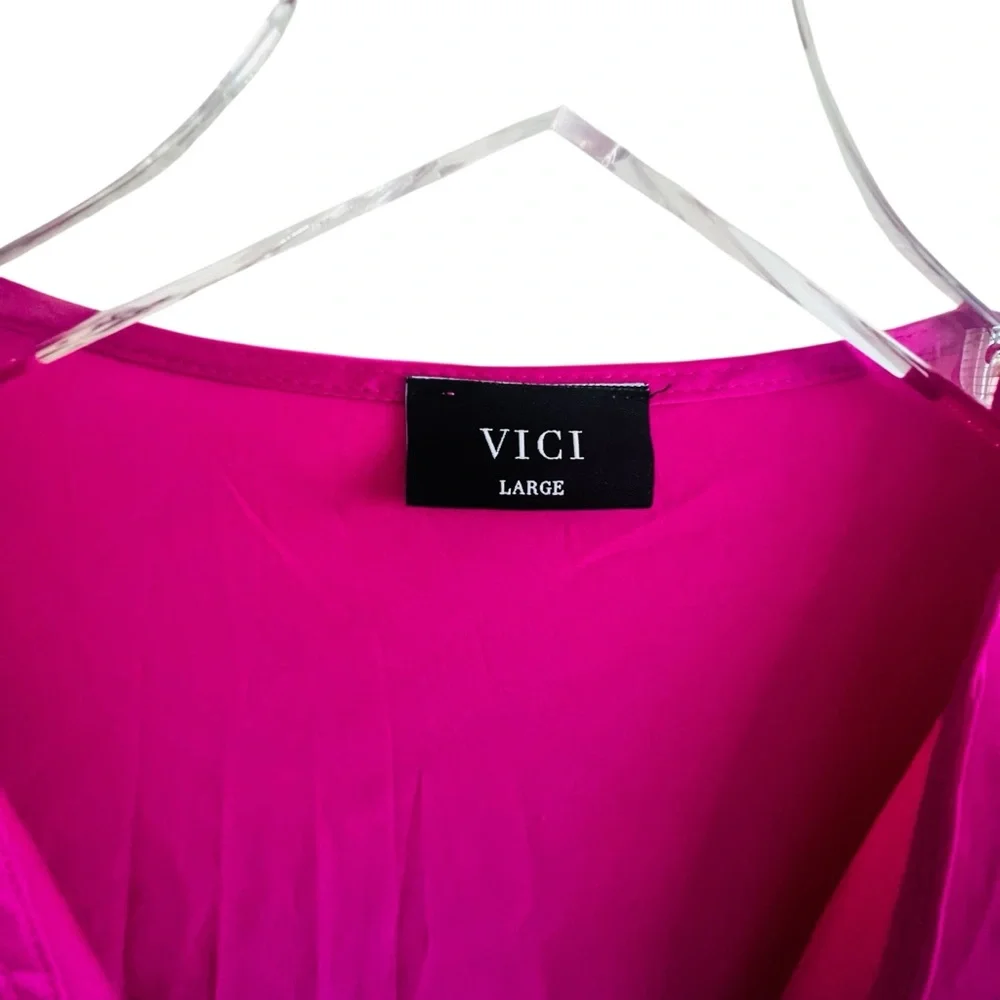 Vici Fuchsia Blouse with Tie-Front and Feather Cuffs - Picture 5 of 5